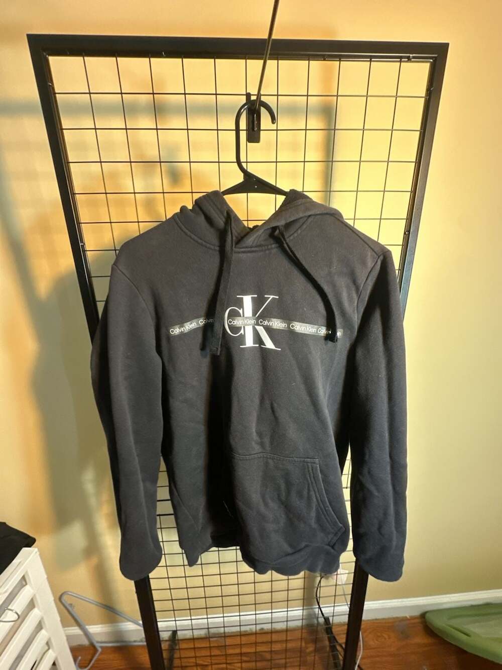 Calvin Klein Hoodie Size S Black Monogram Logo Pullover